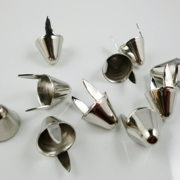 100pcs 12mm High UK77 Silver British Metal Punk Cone Studs Spots Nailheads Well Polish