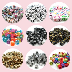 300pcs Mixed Alphabet Acrylic Letter Beads Assorted Cube Name Spacer 6x6/7x7mm
