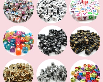 300pcs Mixed Alphabet Acrylic Letter Beads Assorted Cube Name Spacer 6x6/7x7mm