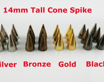 50PCS 14mm Screwback Metal Cone Spike Studs Silver/Bronze/Gold/Black Available