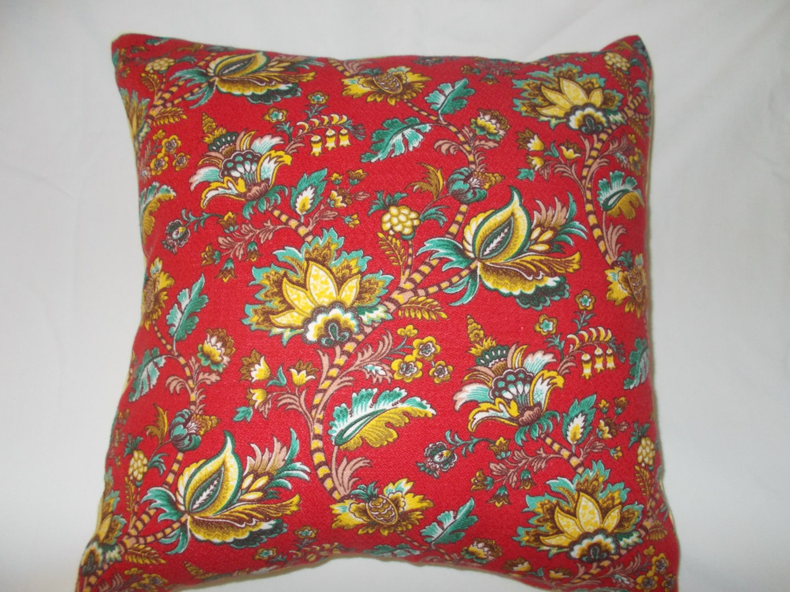 Set of two red Jacobean style throw pillows size 16x16 Etsy