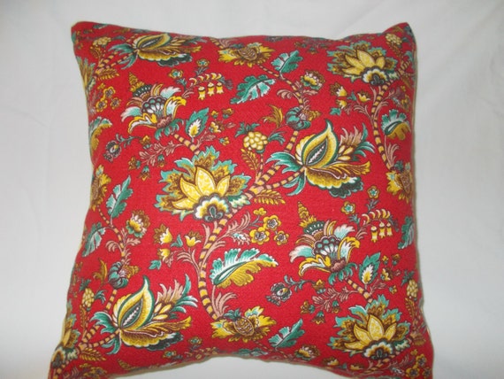 Set of Two Red Jacobean Style Throw Pillows Size 16x16 Inches Inserts Included With Removable Covers. Etsy