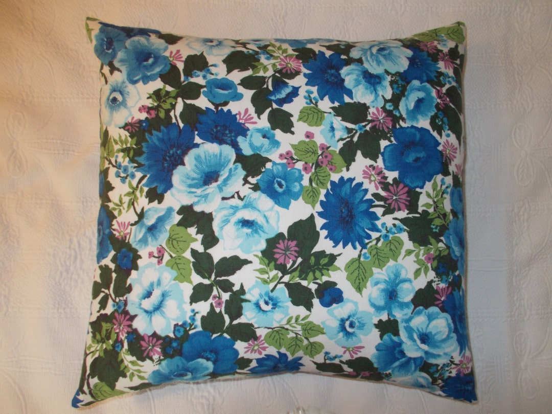 Set of Two Blue White and Green Floral Throw Pillows Size Etsy