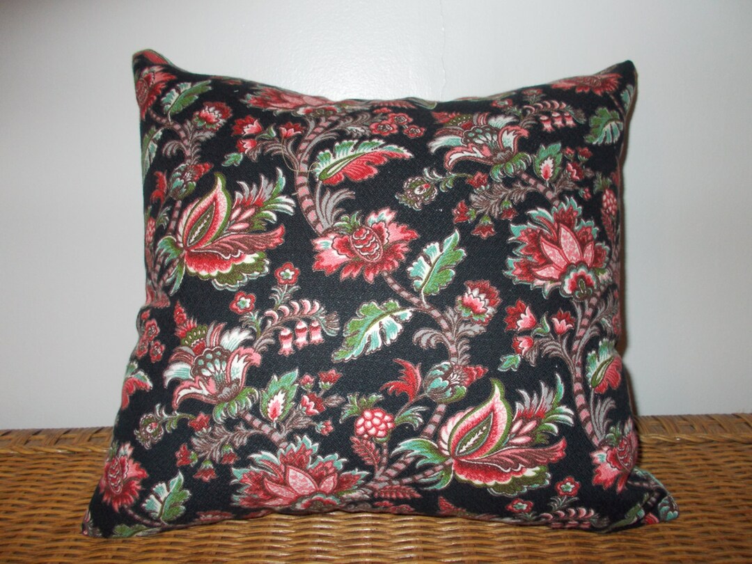 Set of Two Jacobean Style Throw Pillows, Size 16x16 Inches, Inserts
