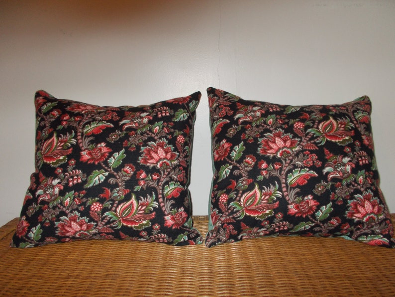 Set of Two Jacobean Style Throw Pillows Size 16x16 Inches Etsy
