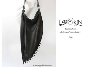 Ombra with spikes is an extravagant and bizarre design bag. Soft genuine leather, handmade in Italy. Rock, punk, rock chic, gothic, goth.