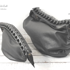 Biomorph handbag, italian leather bag, small goth purse, dark fashion gothic style, giger inspired, spine backbone cybergoth rock chic style