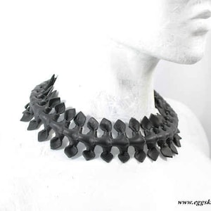 Italian black leather necklace with unique design, organic and insect-like appearance, inspired by Giger's art, collar of dark fashion, goth image 1