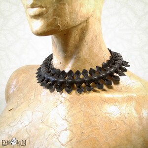 Italian black leather necklace with unique design, organic and insect-like appearance, inspired by Giger's art, collar of dark fashion, goth image 4