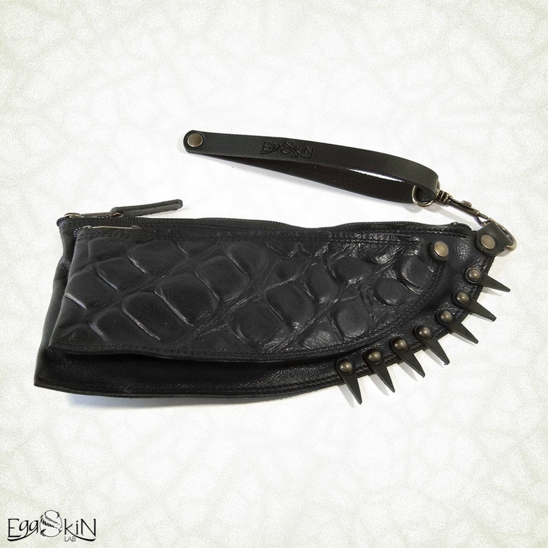 Rock Chic Spiky Evening Bag, Italian Leather Cybergoth Clutch, Edgy Cyberpunk Leather Clutch with Spikes, Dark Fashion Statement Piece, Goth image 3