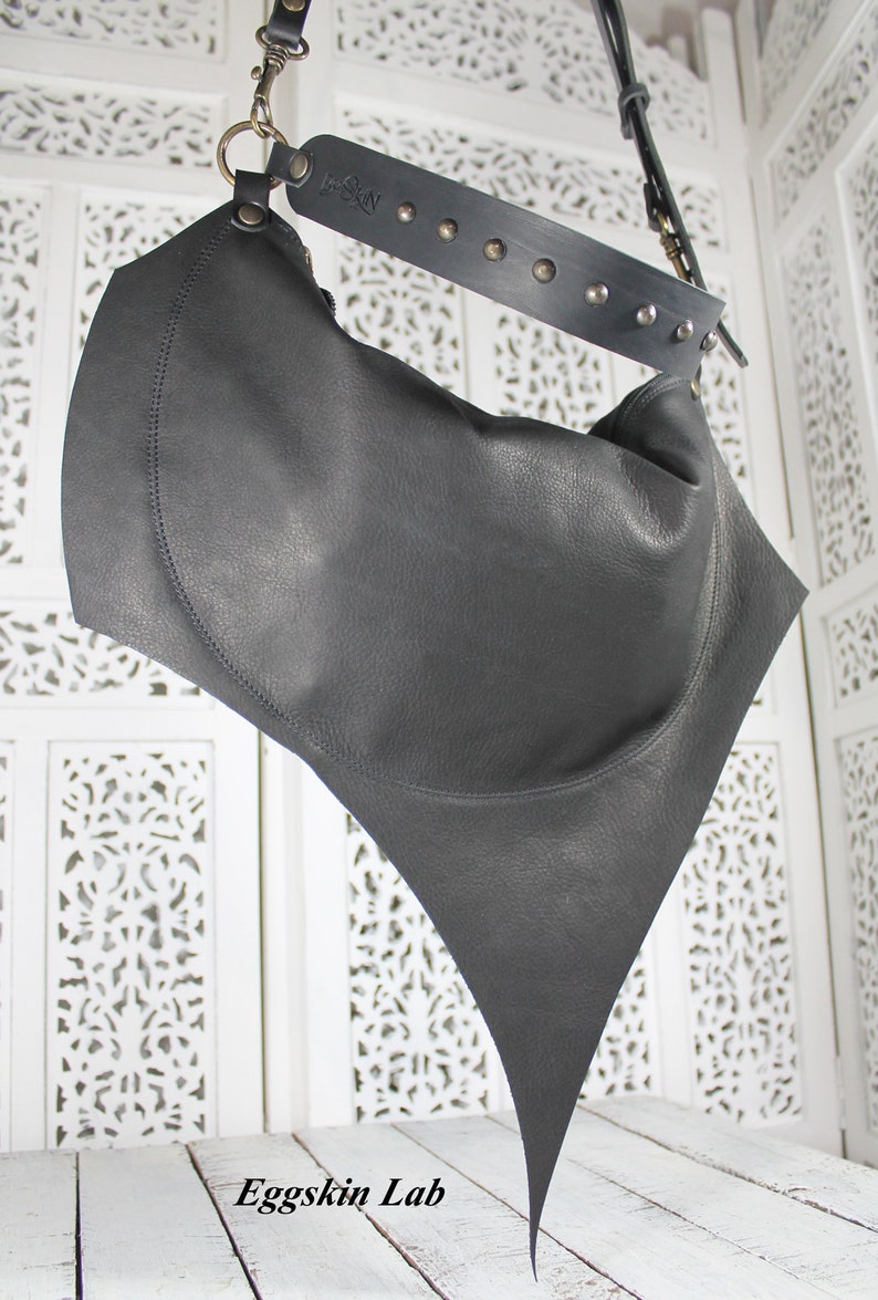 Mini black leather purse, italian soft quality leather, mini shoulder and cross body bag, handbag rock goth dark fashion bat purse cybergoth image 7