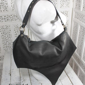 Mini black leather purse, italian soft quality leather, mini shoulder and cross body bag, handbag rock goth dark fashion bat purse cybergoth image 4