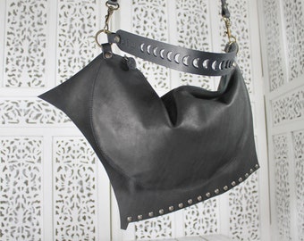 Mini black leather purse, italian soft quality leather, Mini bag, mini shoulder bag, cross body bag, cross body purse, rock/dark/goth purse.