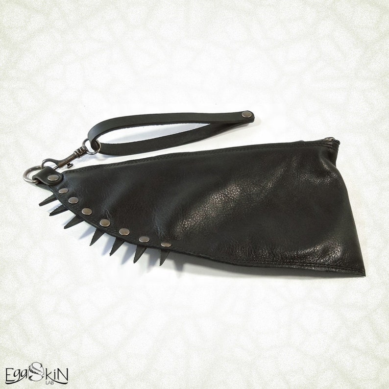 Rock Chic Spiky Evening Bag, Italian Leather Cybergoth Clutch, Edgy Cyberpunk Leather Clutch with Spikes, Dark Fashion Statement Piece, Goth image 4