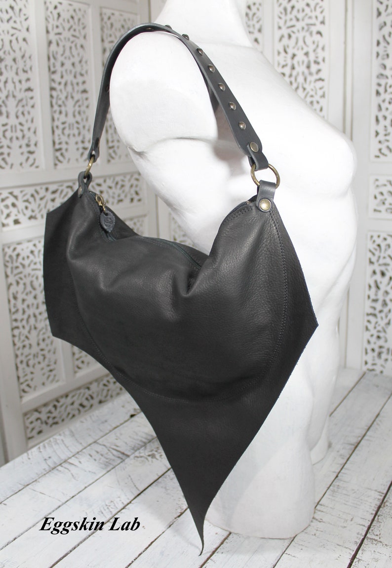 Mini black leather purse, italian soft quality leather, mini shoulder and cross body bag, handbag rock goth dark fashion bat purse cybergoth image 2