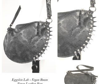 VEGAN Spiky Halfmoon Damasco. Vegan Leather bag with rubber spikes. Crossbody bag. Punk purse. Goth and steampunk style.Shoulder bag.Bizarre