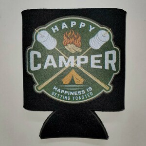 Happy camper black can holder insulated beverage cooler