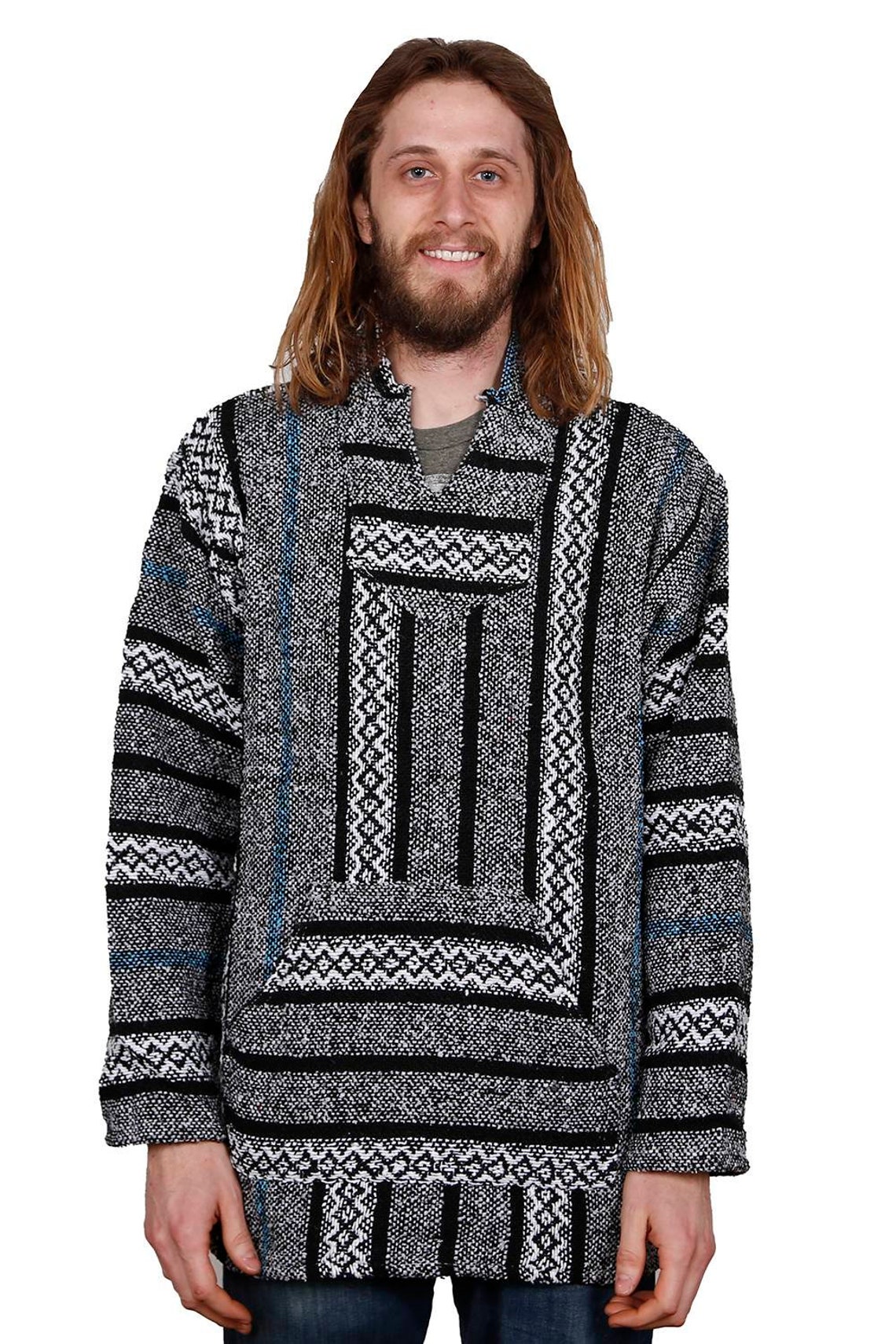 Charcoal baja hoodie drug rug hippie boho Etsy