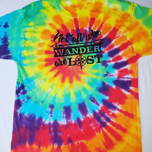 Not all who wander are lost rainbow tie dye graphic tee