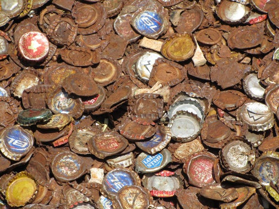 48-Pack+, Rusty Bottle Caps--Used, Mostly Flat, Aged - Random Selection