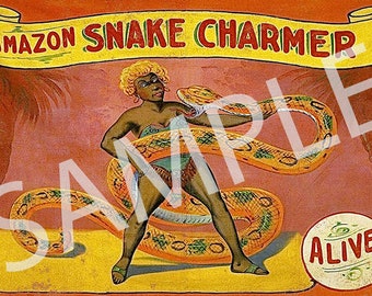 Snake Charmer ~ 6'x4' XL Vintage Freak Show Woman / Circus Poster / Sideshow / Human Oddities (INSTANT DOWNLOAD)