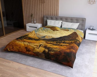Serene Galactic Landscape Microfiber Duvet Cover | Cozy Bedroom Decor, Outer Space Art, Nature-Inspired, Unique Gift Idea, Cozy Bedding