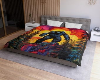 Bigfoot Art Cozy Duvet, Unique Gift for Wilderness Lovers, Fun Cushion for Camping & Adventure