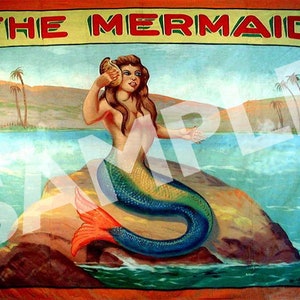 Live Mermaid ~ 6&#39;x4&#39; XL Vintage Freak Show / Sideshow / Human Oddities / Circus Poster (INSTANT DOWNLOAD)