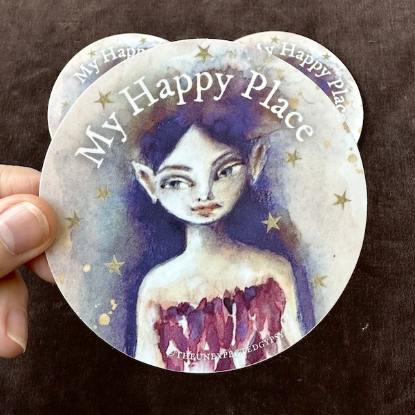 My Happy Place Fairy Echo Stickers large round angel goddess fairytale fineart