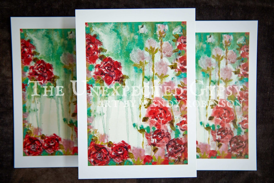 A5 Fine Art Print 'paper Roses,' Flower Painting for Sending, Framing