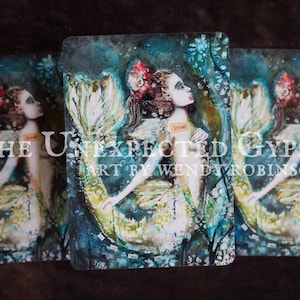 Mini impresión en tamaño postal de bellas artes con una sirena, hada, ángel, diosa, tarjeta de cuento de hadas