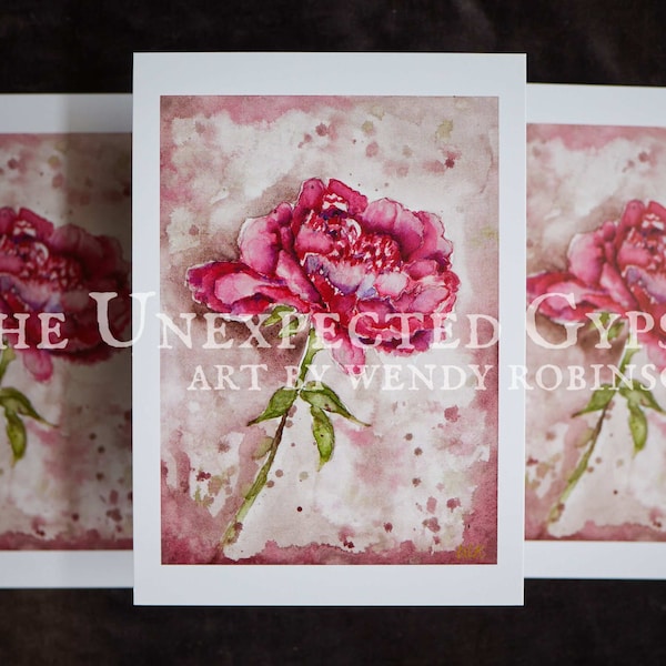 A6 Fine Art Print postcard size - 'Peony' flower painting for sending, framing or journaling