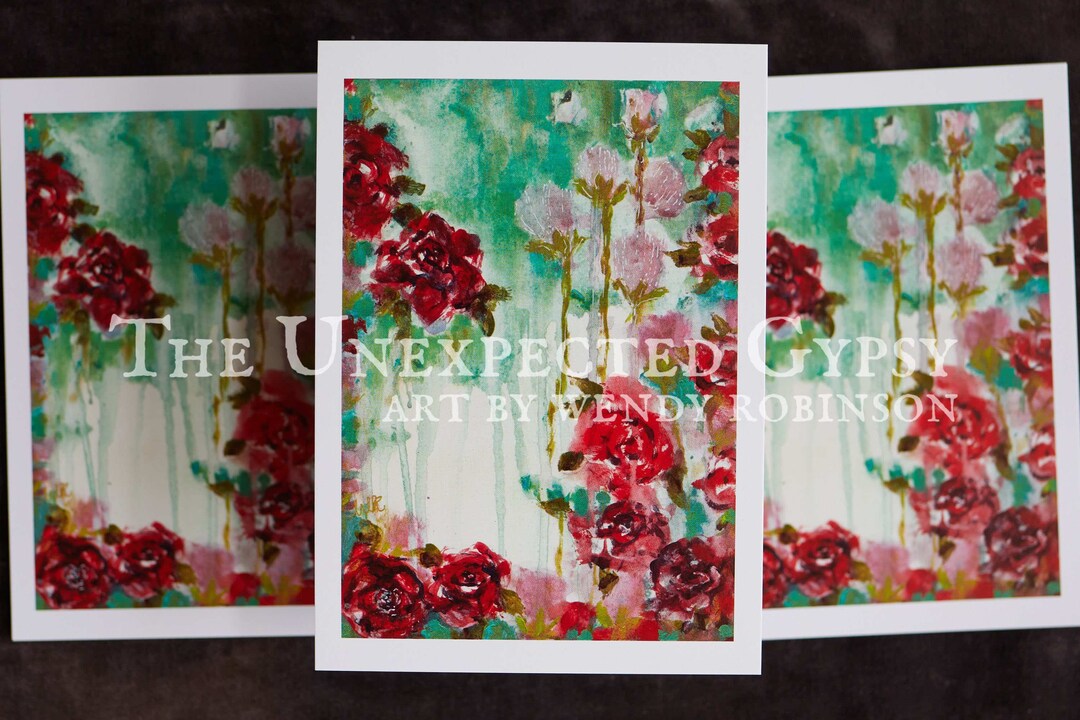 A6 Fine Art Print Postcard Size 'paper Roses' Flower Painting for