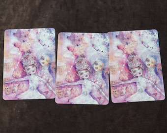 May include: Three watercolor paintings of fairies with butterfly wings and floral accents. Each painting features two fairies with delicate features and flowing gowns. The text "But I am" is visible in the bottom left corner of each painting.