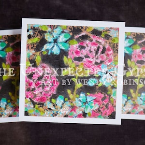 Impresión artística cuadrada de 6 x 6 pulgadas: pintura de flores 'Juicy' para enviar, enmarcar o escribir en un diario.