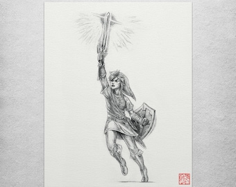 Link - wydruk 8 x 10" (legenda zelda, rysunek, sztuka, grafika, gry, nintendo, dekoracja)