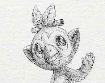 Grookey - 5 x 7" print (pokemon drawing, art, artwork, gaming, nintendo, decor)