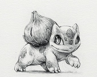 Bulbasaur - wydruk 5 x 7" (rysunek pokemon, sztuka, grafika, gry, Nintendo, dekoracja)