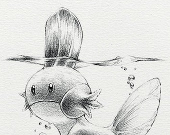 Mudkip - 5 x 7" print (pokemon drawing, art, artwork, gaming, nintendo, decor)