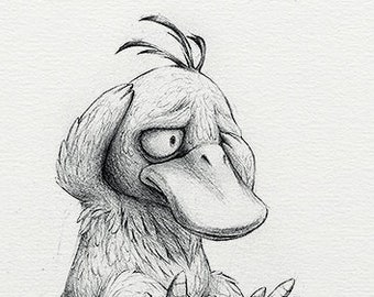 Psyduck - wydruk 5 x 7" (rysunek pokemon, sztuka, grafika, gry, Nintendo, dekoracja)