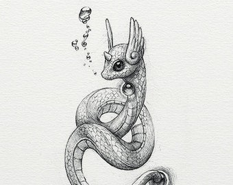 Dragonair - 5 x 7" print (pokemon drawing, art, artwork, gaming, nintendo, decor)