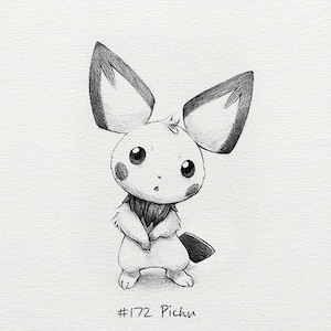 Pichu - 5 x 7" print (pokemon drawing, art, artwork, gaming, nintendo, decor)