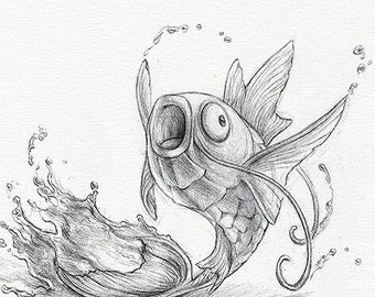 Magikarp - wydruk 5 x 7" (rysunek pokemon, sztuka, grafika, gry, Nintendo, dekoracja)