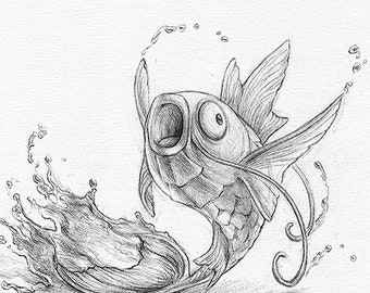 Magikarp - 5 x 7" print (pokemon drawing, art, artwork, gaming, nintendo, decor)