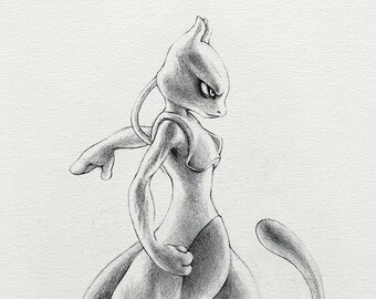 Mewtwo - 8 x 10" print (pokemon drawing, art, artwork, gaming, nintendo, decor)