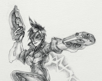 Tracer - Overwatch - 8 x 10" print (overwatch, drawing, art, artwork, gaming, blizzard, decor)