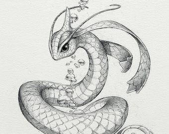 Milotic - wydruk 8 x 10" (rysunek pokemon, sztuka, grafika, gry, Nintendo, dekoracja)