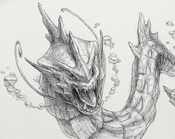 Gyarados - wydruk 8 x 10" (rysunek pokemon, sztuka, grafika, gry, Nintendo, dekoracja)