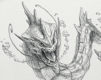 Gyarados - 8 x 10" print (pokemon drawing, art, artwork, gaming, nintendo, decor)