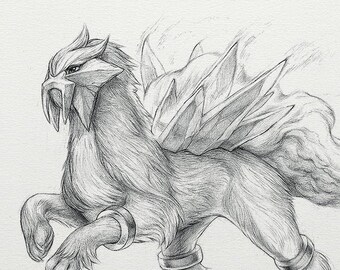 Entei - wydruk 8 x 10" (rysunek pokemon, sztuka, grafika, gry, Nintendo, dekoracja)
